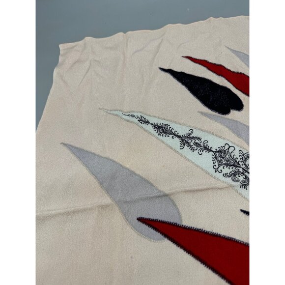 Large Decorative Square Scarf Abstract Pattern In Red Black Gray & Beige READ - Picture 5 of 10